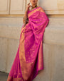 Desirable Dark Pink Soft Banarasi Silk Saree With Exquisite Blouse Piece