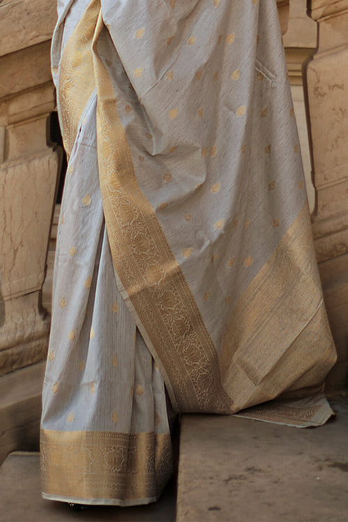 Load image into Gallery viewer, Breathtaking Grey Soft Banarasi Silk Saree With Opulent Blouse Piece
