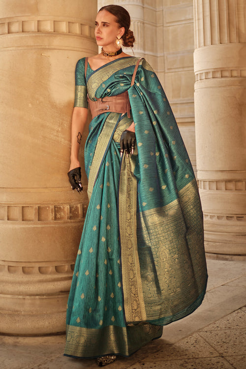 Load image into Gallery viewer, Demanding Rama Soft Banarasi Silk Saree With Ethereal Blouse Piece
