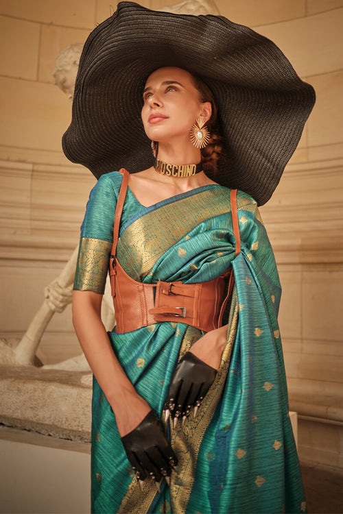 Load image into Gallery viewer, Demanding Rama Soft Banarasi Silk Saree With Ethereal Blouse Piece
