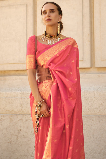 Capricious Pink Soft Banarasi Silk Saree With Seraphic Blouse Piece