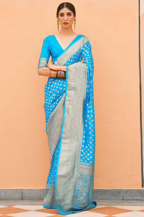 Load image into Gallery viewer, Radiant Firozi Soft Banarasi Silk Saree With Fancifull Blouse Piece
