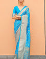 Radiant Firozi Soft Banarasi Silk Saree With Fancifull Blouse Piece