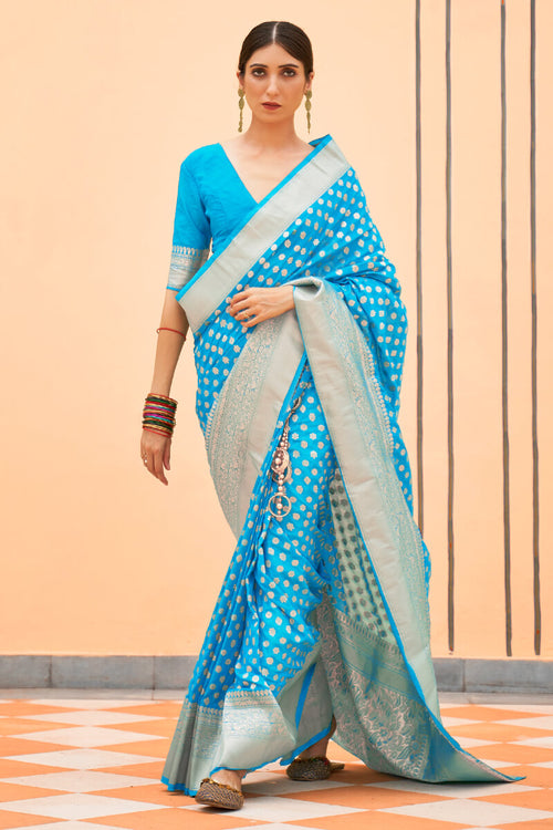 Load image into Gallery viewer, Radiant Firozi Soft Banarasi Silk Saree With Fancifull Blouse Piece
