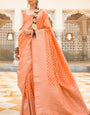 Fairytale Peach Soft Banarasi Silk Saree With Exquisite Blouse Piece