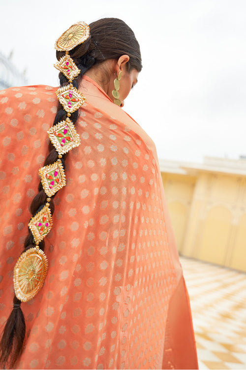 Load image into Gallery viewer, Fairytale Peach Soft Banarasi Silk Saree With Exquisite Blouse Piece
