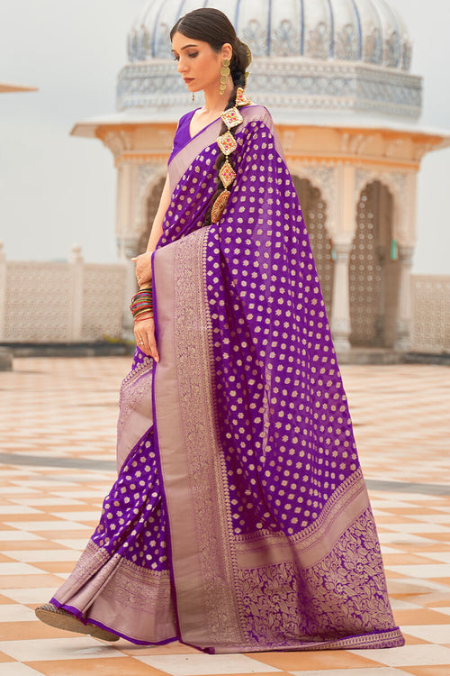 Load image into Gallery viewer, Demure Purple Soft Banarasi Silk Saree With Eloquence Blouse Piece
