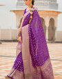 Demure Purple Soft Banarasi Silk Saree With Eloquence Blouse Piece