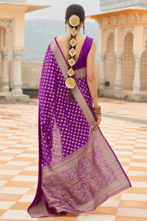 Load image into Gallery viewer, Demure Purple Soft Banarasi Silk Saree With Eloquence Blouse Piece
