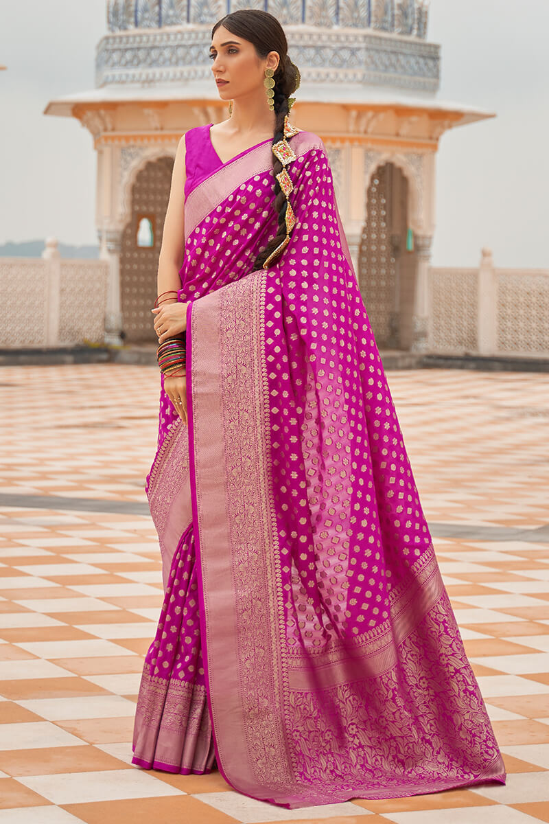 Petrichor Magenta Soft Banarasi Silk Saree With Vestigial Blouse Piece