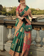 Fragrant Dark Green Pashmina saree With Jubilant Blouse Piece