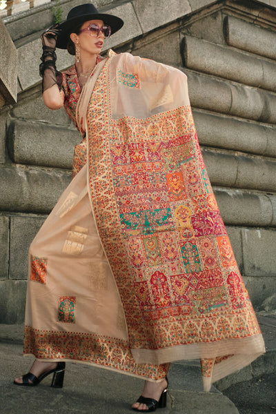 Pleasurable Beige Pashmina saree With Resonant Blouse Piece