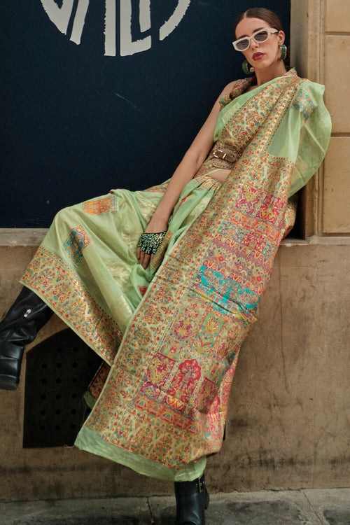 Load image into Gallery viewer, Quintessential Pista Pashmina saree With Alluring Blouse Piece
