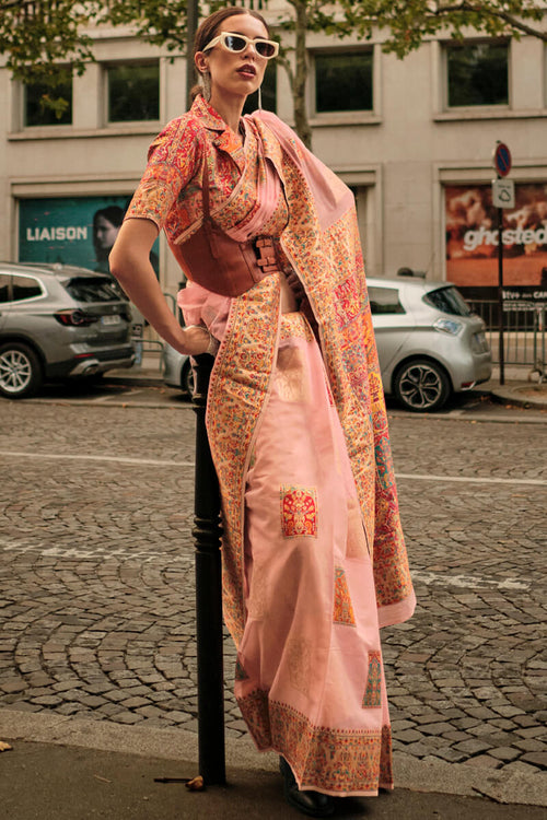 Load image into Gallery viewer, Lissome Pink Pashmina saree With Tantalizing Blouse Piece
