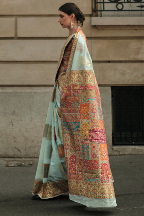 Load image into Gallery viewer, Ailurophile Sky Pashmina saree With Effulgent Blouse Piece
