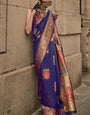 Fairytale Royal Blue Pashmina saree With Charismatic Blouse Piece