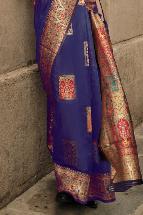 Load image into Gallery viewer, Fairytale Royal Blue Pashmina saree With Charismatic Blouse Piece
