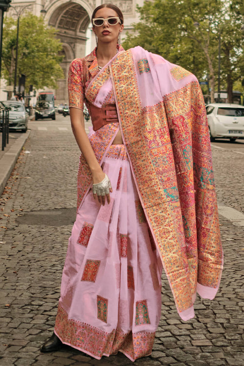 Load image into Gallery viewer, Pleasant Baby Pink Pashmina saree With Vivacious Blouse Piece
