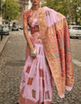 Pleasant Baby Pink Pashmina saree With Vivacious Blouse Piece