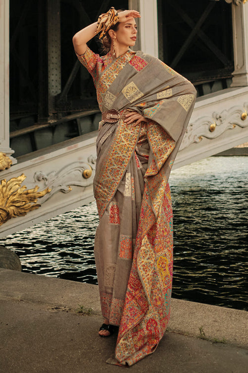 Load image into Gallery viewer, Deserving Grey Pashmina saree With Resplendent Blouse Piece
