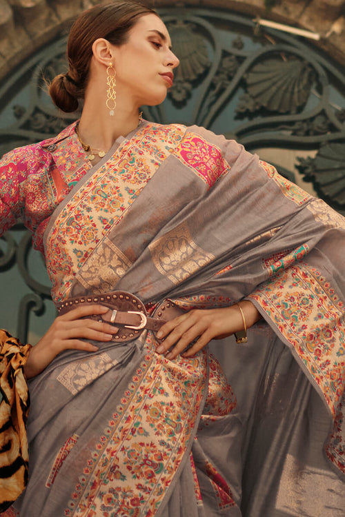 Load image into Gallery viewer, Deserving Grey Pashmina saree With Resplendent Blouse Piece
