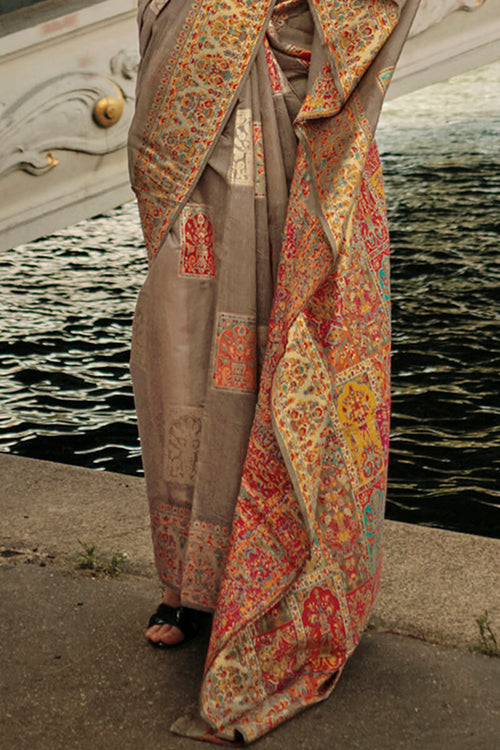 Load image into Gallery viewer, Deserving Grey Pashmina saree With Resplendent Blouse Piece
