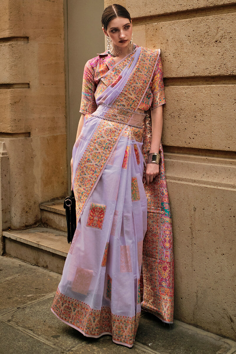 Flaunt Lavender Pashmina saree With Aplomb Blouse Piece