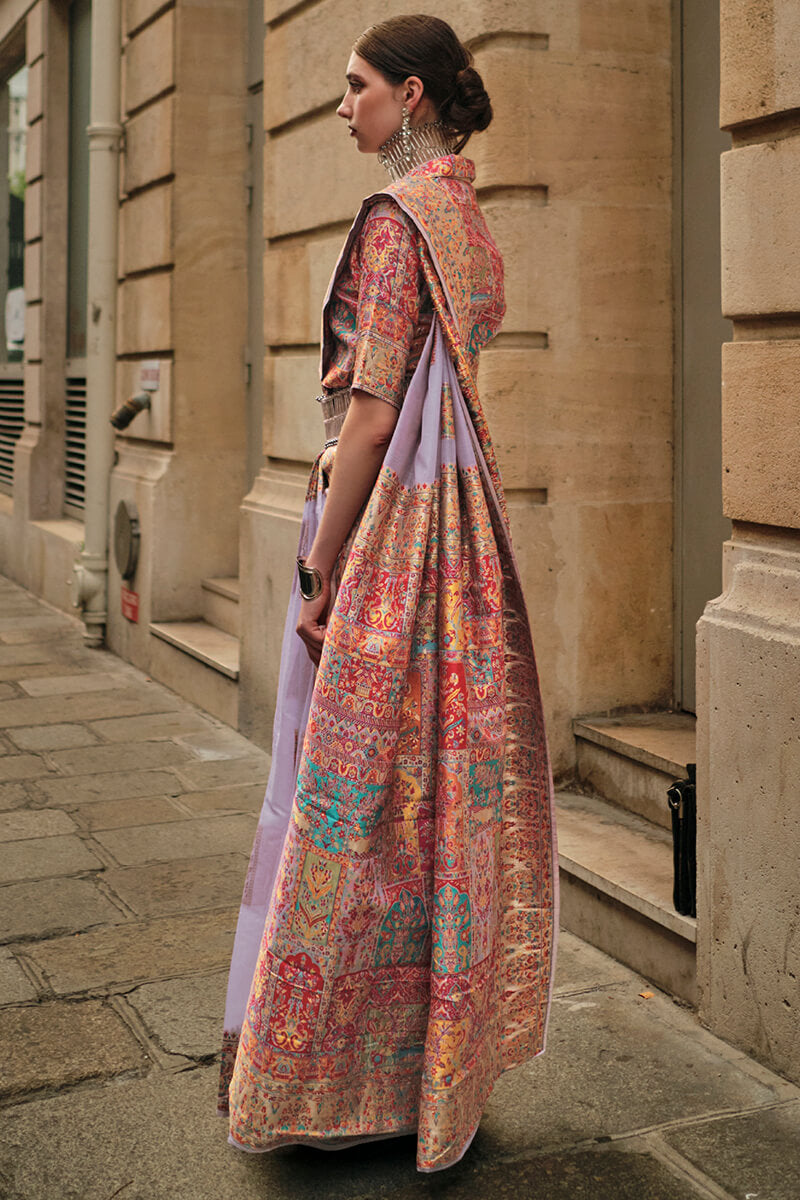 Flaunt Lavender Pashmina saree With Aplomb Blouse Piece