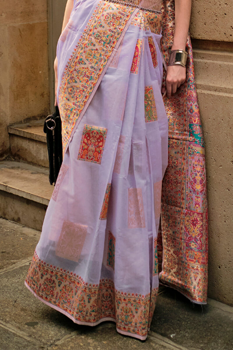 Flaunt Lavender Pashmina saree With Aplomb Blouse Piece