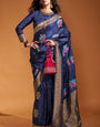 Outstanding Navy Blue Banarasi Satin Silk Saree With Engrossing Blouse