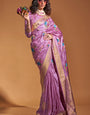 Scrumptious Lavender Banarasi Satin Silk Saree With Unequalled Blouse