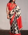 Precious Beige Digital Printed Soft Silk Saree With Opulent Blouse Piece