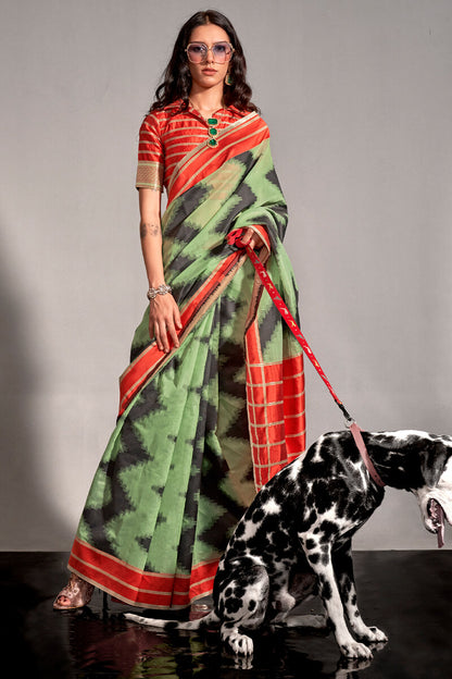 Ideal Pista Digital Printed Soft Silk Saree With Palimpsest Blouse Piece