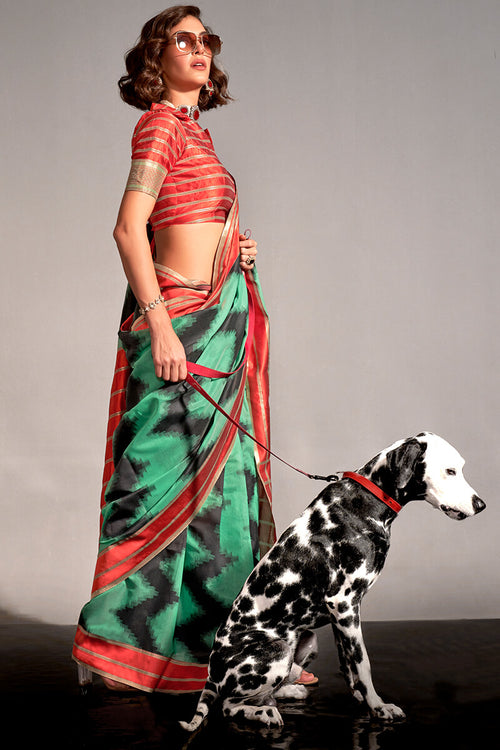 Load image into Gallery viewer, Piquant Sea Green Digital Printed Soft Silk Saree With Lustrous Blouse Piece
