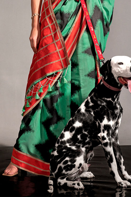 Load image into Gallery viewer, Piquant Sea Green Digital Printed Soft Silk Saree With Lustrous Blouse Piece
