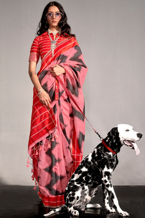 Load image into Gallery viewer, Winsome Pink Digital Printed Soft Silk Saree With Grandiose Blouse Piece
