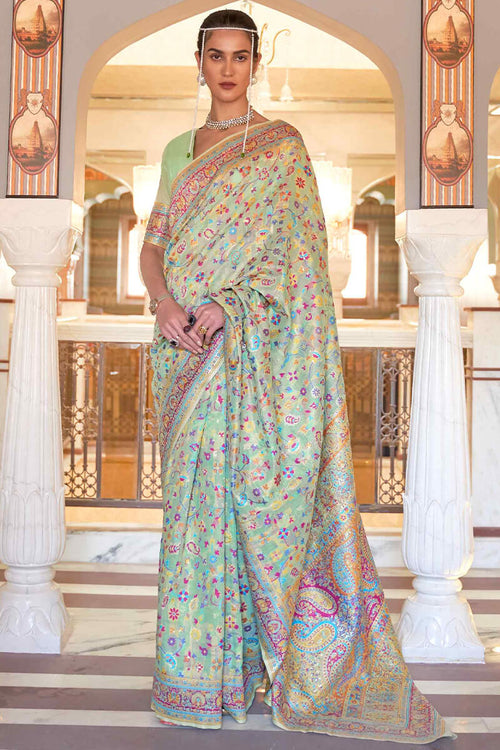 Load image into Gallery viewer, Mesmeric Pista Pashmina saree With Hypnotic Blouse Piece
