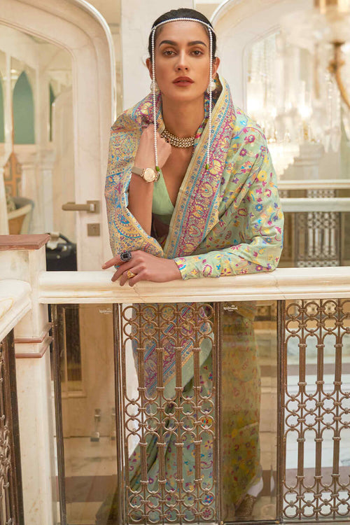 Load image into Gallery viewer, Mesmeric Pista Pashmina saree With Hypnotic Blouse Piece
