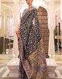 Excellent Black Pashmina saree With Assemblage Blouse Piece