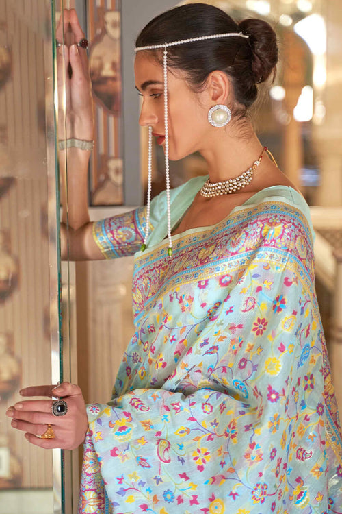 Load image into Gallery viewer, Demure Pista Pashmina saree With Ebullience Blouse Piece
