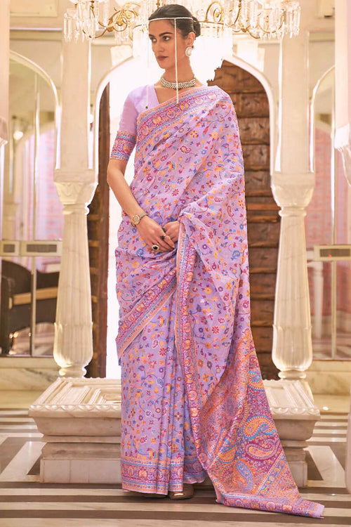 Load image into Gallery viewer, Evanescent Lavender Pashmina saree With Forbearance Blouse Piece
