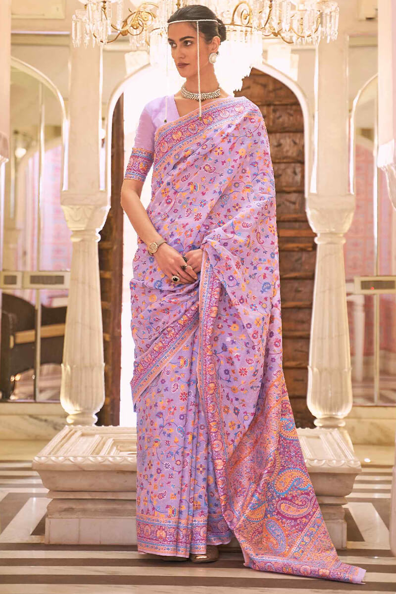 Evanescent Lavender Pashmina saree With Forbearance Blouse Piece