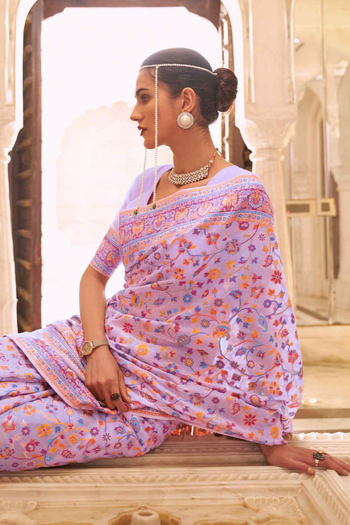 Load image into Gallery viewer, Evanescent Lavender Pashmina saree With Forbearance Blouse Piece
