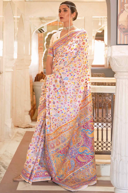 Load image into Gallery viewer, Lagniappe Beige Pashmina saree With Propinquity Blouse Piece
