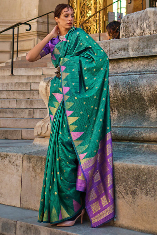 Load image into Gallery viewer, Flattering Rama Soft Banarasi Silk Saree With Mesmerising Blouse Piece
