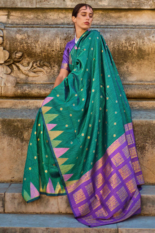 Load image into Gallery viewer, Flattering Rama Soft Banarasi Silk Saree With Mesmerising Blouse Piece
