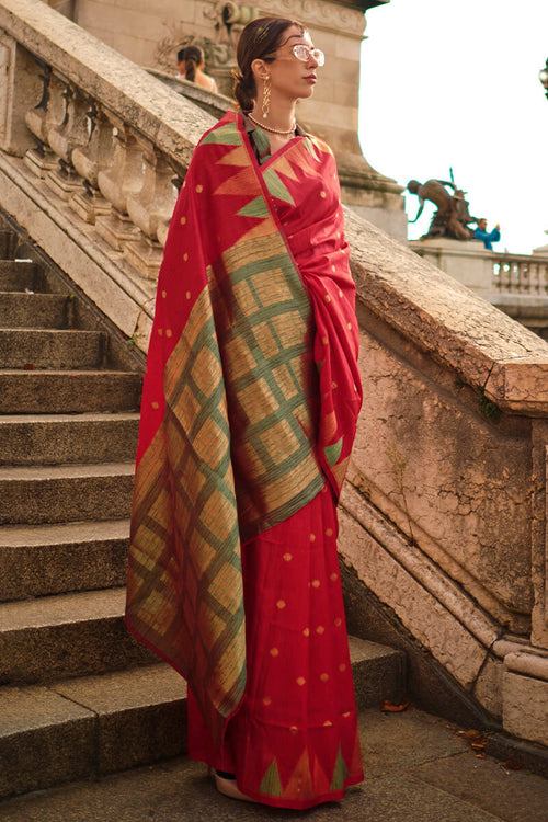 Load image into Gallery viewer, Outstanding Red Soft Banarasi Silk Saree With Girlish Blouse Piece
