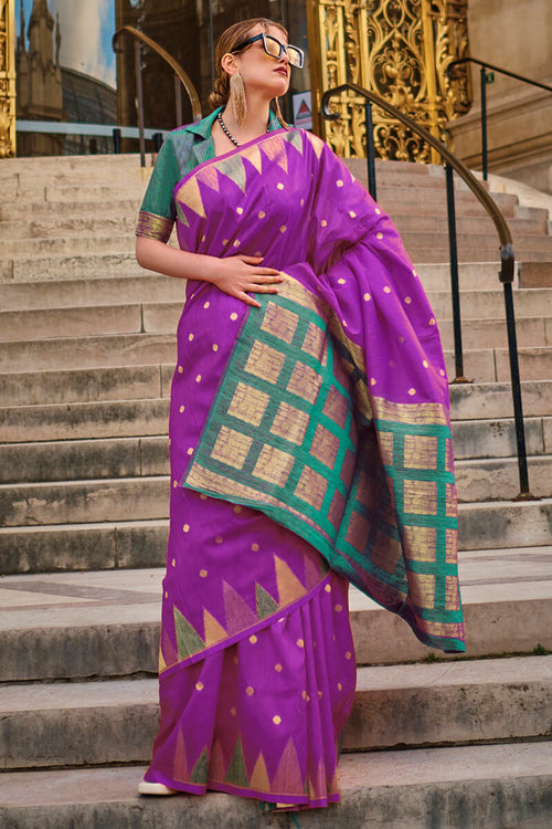 Load image into Gallery viewer, Chatoyant Purple Soft Banarasi Silk Saree With Elision Blouse Piece
