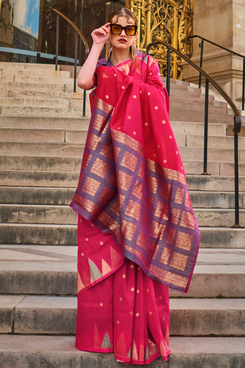 Confounding Magenta Soft Banarasi Silk Saree With Artistic Blouse Piece