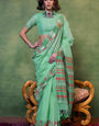 Trendy Sea Green Cotton Silk Saree With Sizzling Blouse Piece